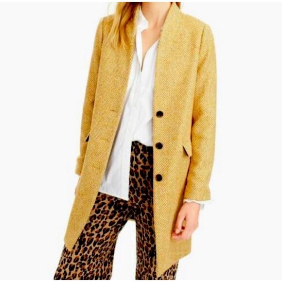 J Crew Peacoat Topcoat Womens 22 Wool Blend Blazer Mustard Herringbone Chevron - Picture 1 of 9